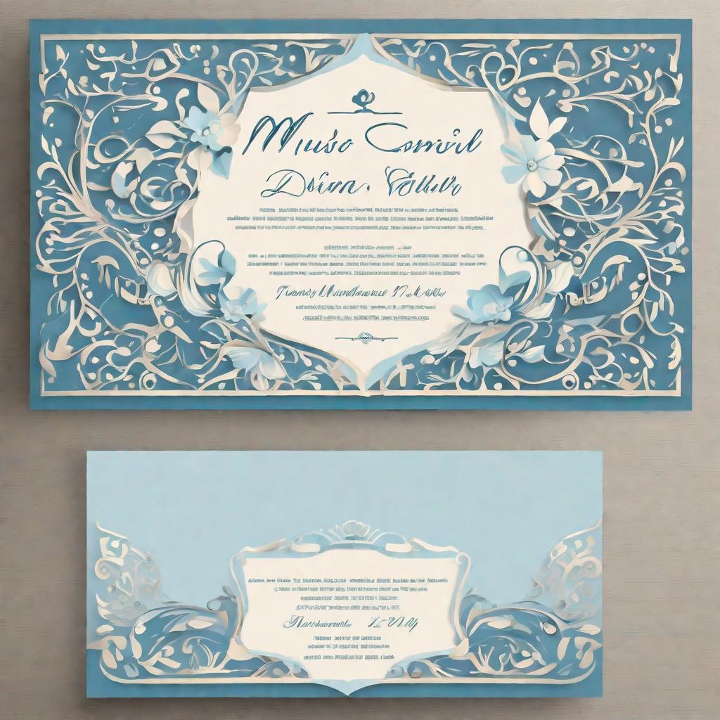  masterpiece, best quality, help me design an invitation letter for a musical concert with a light blue theme color, simple style,