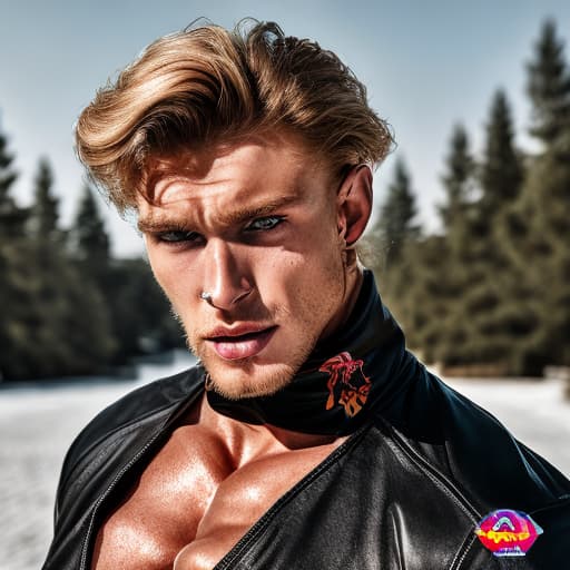 portrait+ style Russian queer IFBB blonde hunk dude face