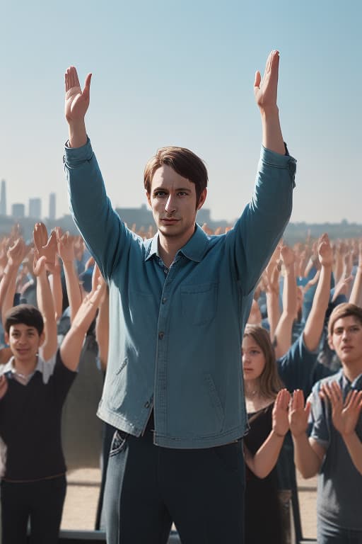  man infront raising hands