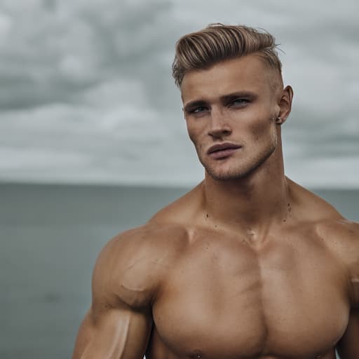 portrait+ style Russian queer fitness model blonde hunk dude face