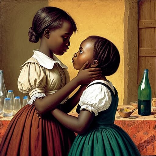  Rumey Alice and a African girl kissing at a wild drinking party, stable diffusion,