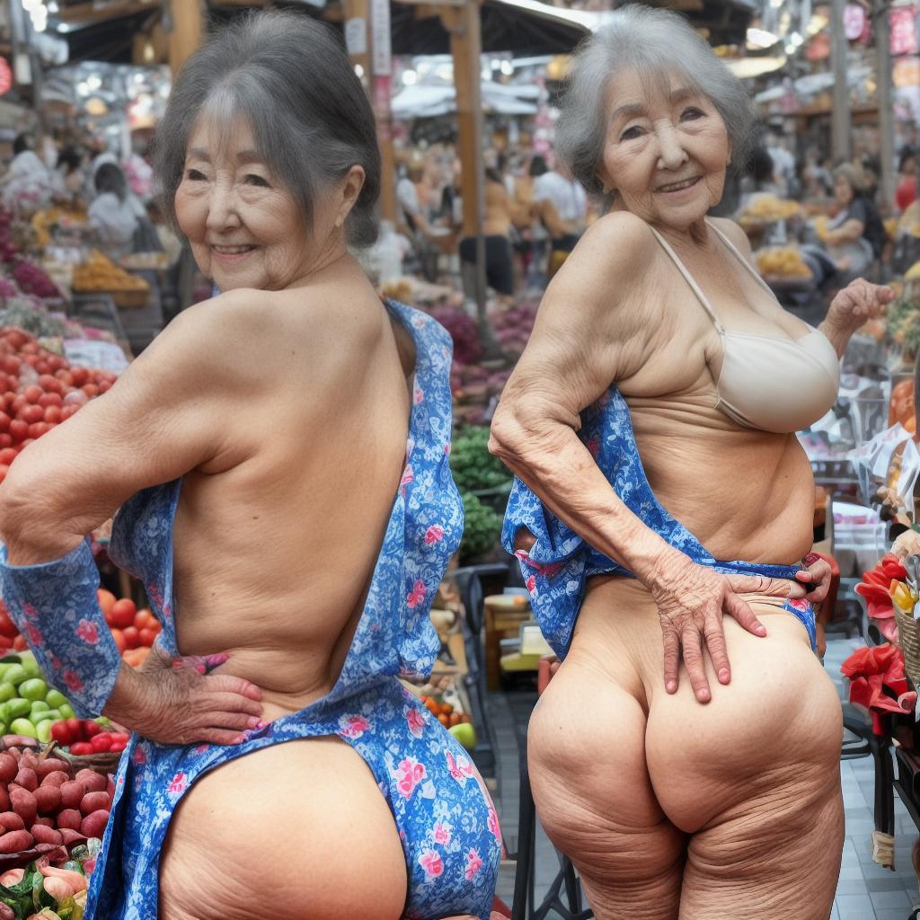  hermosa mujer madura de 70 años booty en calzones en la plaza de mercado de Japón