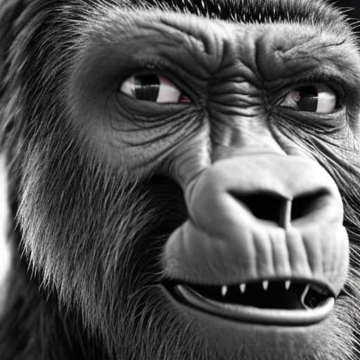  gorilla cry and sad hyperrealistic, full body, detailed clothing, highly detailed, cinematic lighting, stunningly beautiful, intricate, sharp focus, f/1. 8, 85mm, (centered image composition), (professionally color graded), ((bright soft diffused light)), volumetric fog, trending on instagram, trending on tumblr, HDR 4K, 8K
