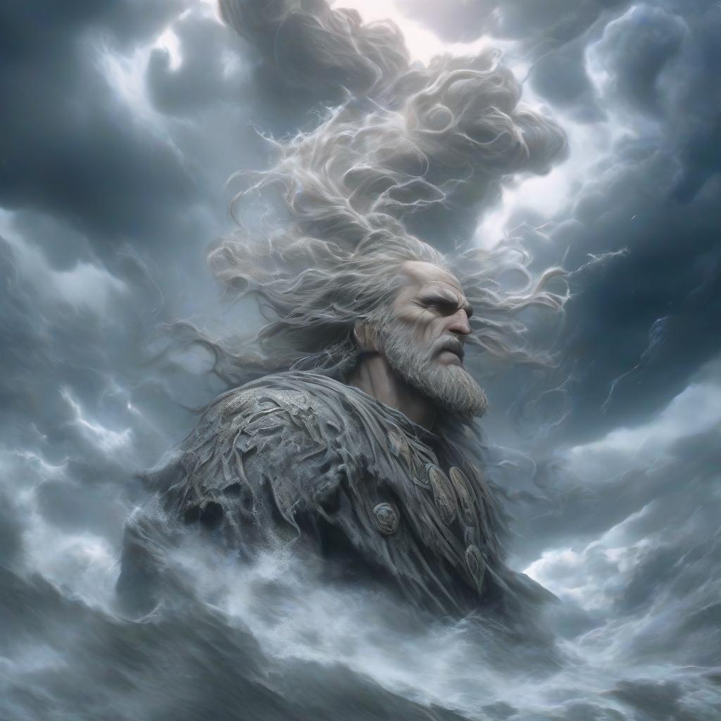  horror themed Elemental of the air, spirit of the air, muscular blond, beard, Nordic appearance, in silver jewelry at the center of a tornado, hair blown by the wind, strong wind, clouds, through which the sun shines, mystery, fantasy. . eerie, unsettling, dark, spooky, suspenseful, grim, highly detailed hyperrealistic, full body, detailed clothing, highly detailed, cinematic lighting, stunningly beautiful, intricate, sharp focus, f/1. 8, 85mm, (centered image composition), (professionally color graded), ((bright soft diffused light)), volumetric fog, trending on instagram, trending on tumblr, HDR 4K, 8K