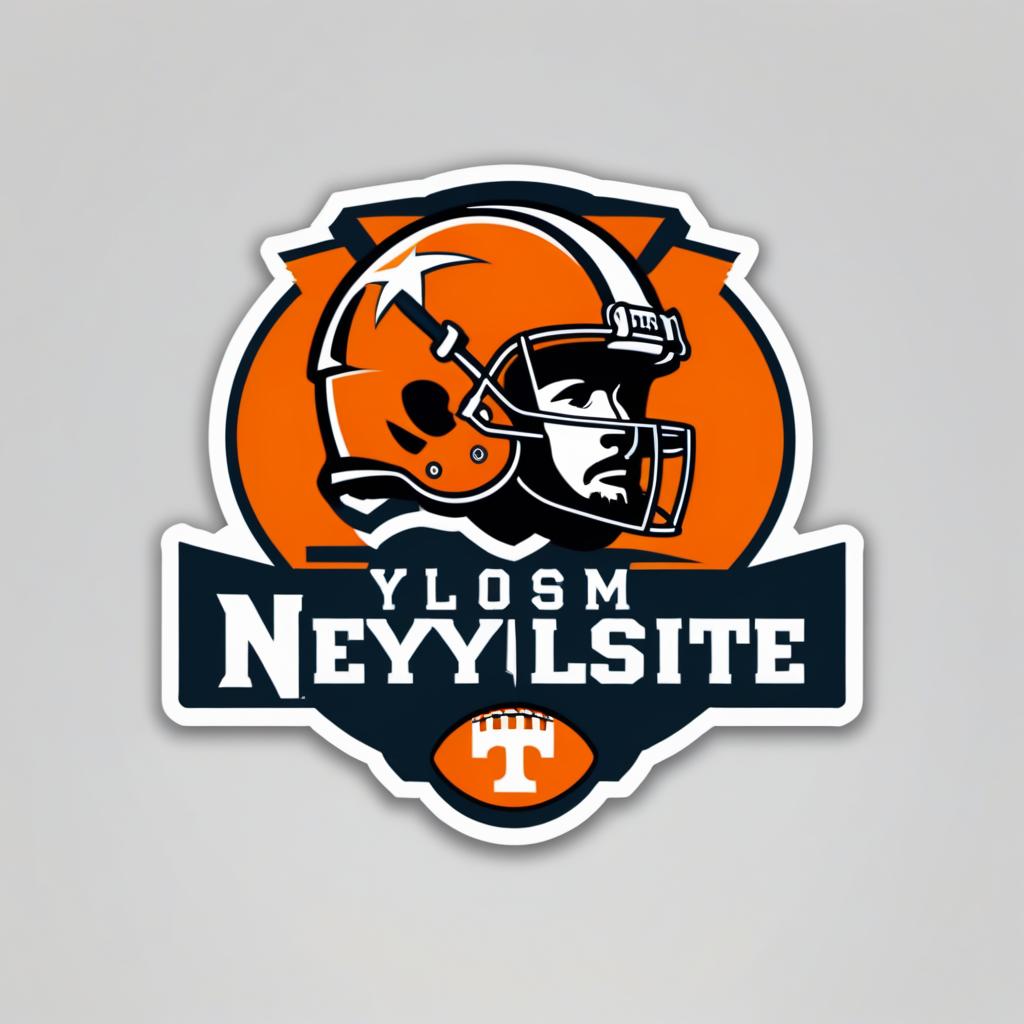  Logo, Custom sticker design on an isolated white background with a backdrop of Neyland Stadium in Tennessee orange and silhouettes of Football players