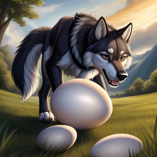  Wolf, feral dog, egg in ass, anal oviposition, view from behind,, open eyes, digital art, masterpiece, 4k, fine details,