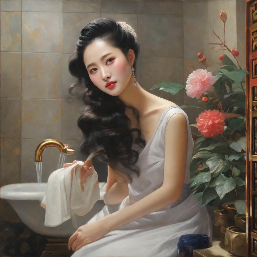  masterpiece, best quality, Chinese woman, showering