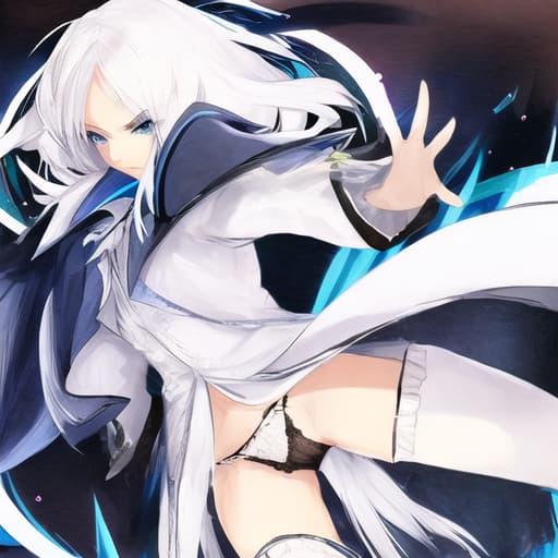  and panties with white hair and blue eyes