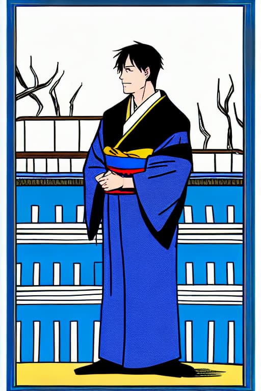  Male, handsome, beautiful, hot spring inn, kimono, Asagi color, haori