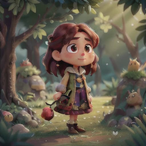  "Using Stable Diffusion, generate an image depicting a scene in a peaceful garden where birds are chirping, a character named 'Lina' with a face full of anticipation and excitement is placing a magical stone on an apple tree.", best quality, very detailed, high resolution, sharp, sharp image, extremely detailed, 4k, 8k hyperrealistic, full body, detailed clothing, highly detailed, cinematic lighting, stunningly beautiful, intricate, sharp focus, f/1. 8, 85mm, (centered image composition), (professionally color graded), ((bright soft diffused light)), volumetric fog, trending on instagram, trending on tumblr, HDR 4K, 8K