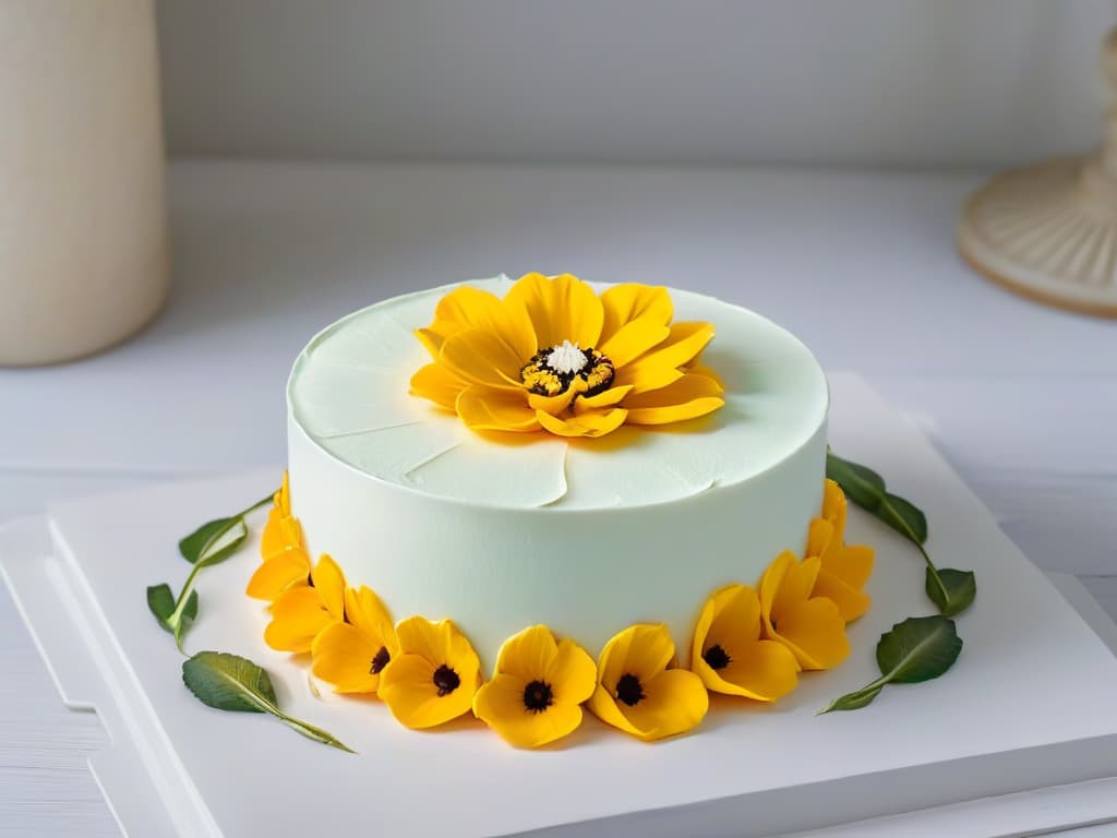  A closeup, ultradetailed image of a delicate, handpainted edible flower on a gourmet dessert. The intricate brush strokes and vibrant colors of the flower stand out against the smooth, glossy surface of the dessert, showcasing the artistry and precision of advanced edible painting techniques. hyperrealistic, full body, detailed clothing, highly detailed, cinematic lighting, stunningly beautiful, intricate, sharp focus, f/1. 8, 85mm, (centered image composition), (professionally color graded), ((bright soft diffused light)), volumetric fog, trending on instagram, trending on tumblr, HDR 4K, 8K