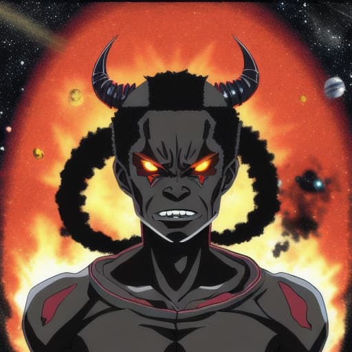  A demon looking black angry anime character in space