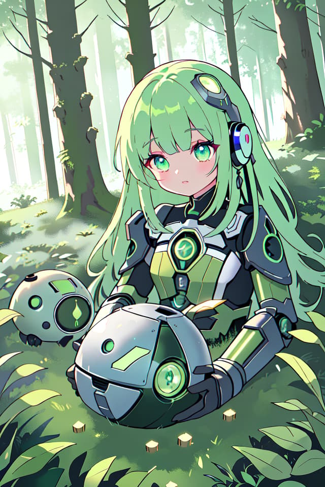  ((Mossy robot, broken robot girl lying in the forest, Half Closed Narrow Eyes)), sprout, Green Hair 1 Girl, (Absurdress, masterpiece, ultimate quality), official art, aesthetic, (diffusion lighting, environment) Lighting), detailed skin texture, best shadow, very detail, colorful, 8k Wallpaper, Raw Photoristic Detailed, Dutch Angle, 💩, 💩, 💩, hyperrealistic, full body, detailed clothing, highly detailed, cinematic lighting, stunningly beautiful, intricate, sharp focus, f/1. 8, 85mm, (centered image composition), (professionally color graded), ((bright soft diffused light)), volumetric fog, trending on instagram, trending on tumblr, HDR 4K, 8K