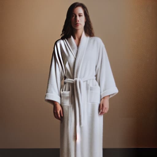  a human woman wearing a robe without anything else