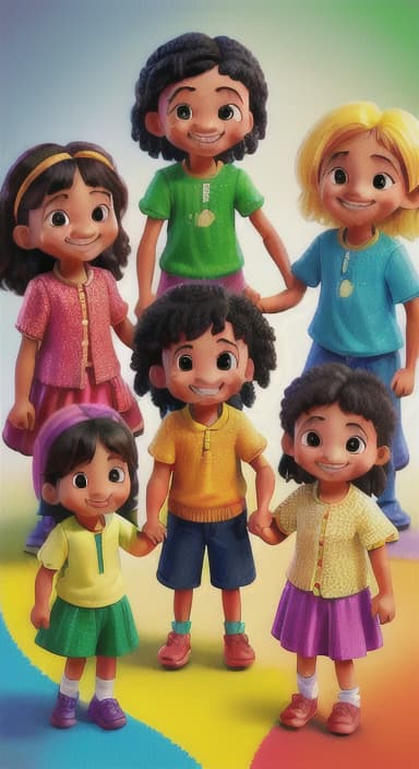  {A bright and colorful book cover with a group of happy children holding hands in a circle., Children of various ethnicities. They are smiling and wearing colorful clothing.