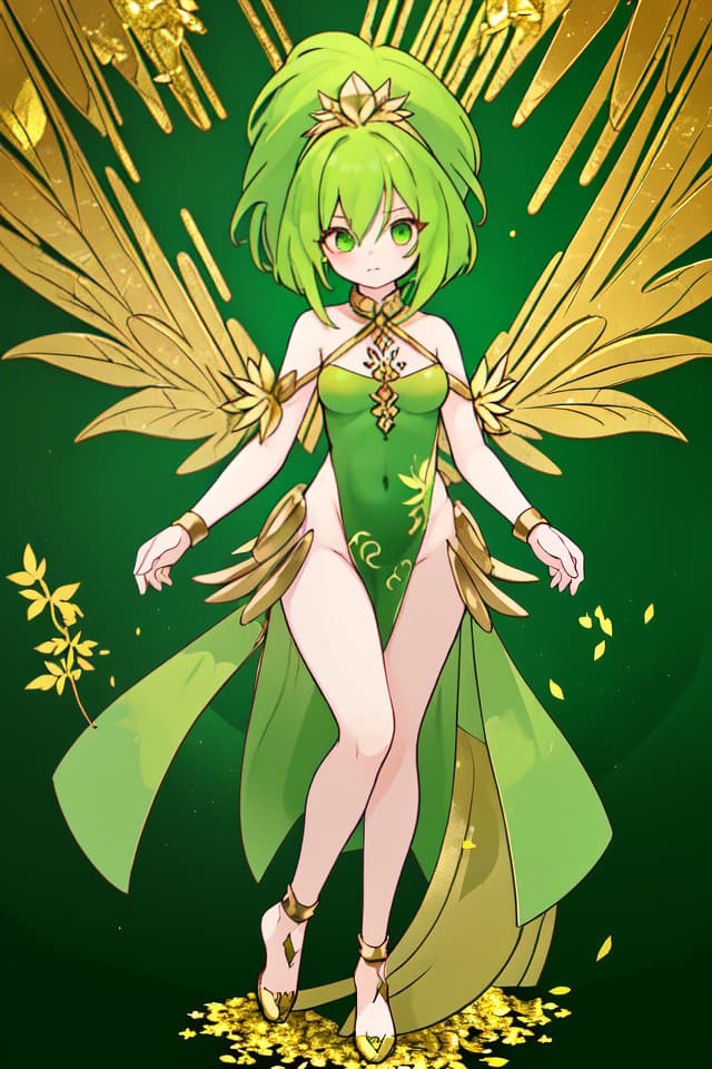  Green hair character's whole body gold leaf