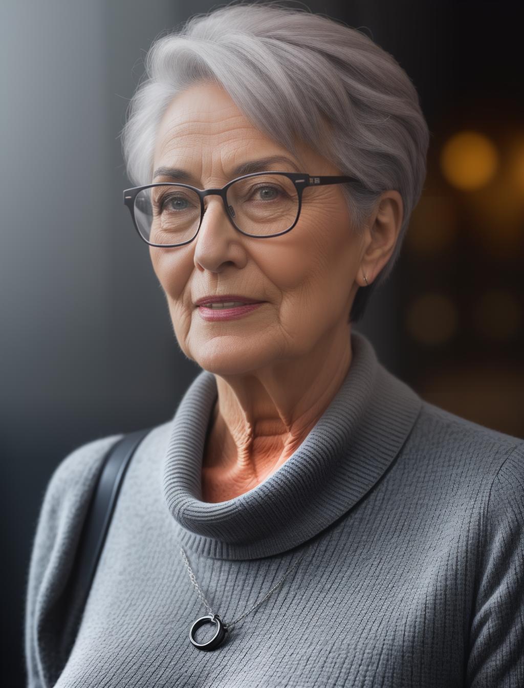  A very short, stout, and very old Scottish woman with short gray hair and wearing glasses. hyperrealistic, full body, detailed clothing, highly detailed, cinematic lighting, stunningly beautiful, intricate, sharp focus, f/1. 8, 85mm, (centered image composition), (professionally color graded), ((bright soft diffused light)), volumetric fog, trending on instagram, trending on tumblr, HDR 4K, 8K