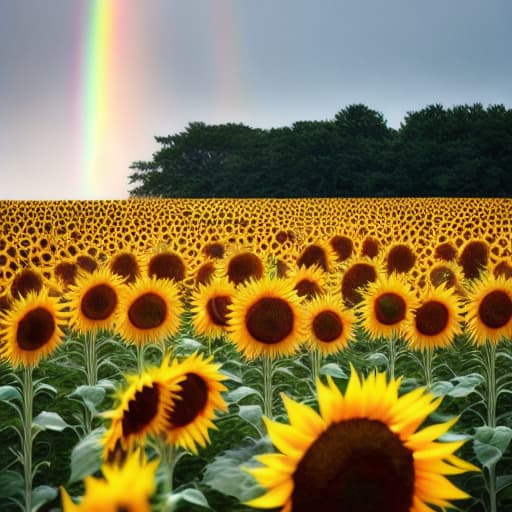 modelshoot style <optimized out>#23505(TextEditingValue(text: ┤A field of sunflowers with a rainbow in the background├, selection: TextSelection.invalid, composing: TextRange(start: -1, end: -1))) hyperrealistic, full body, detailed clothing, highly detailed, cinematic lighting, stunningly beautiful, intricate, sharp focus, f/1. 8, 85mm, (centered image composition), (professionally color graded), ((bright soft diffused light)), volumetric fog, trending on instagram, trending on tumblr, HDR 4K, 8K