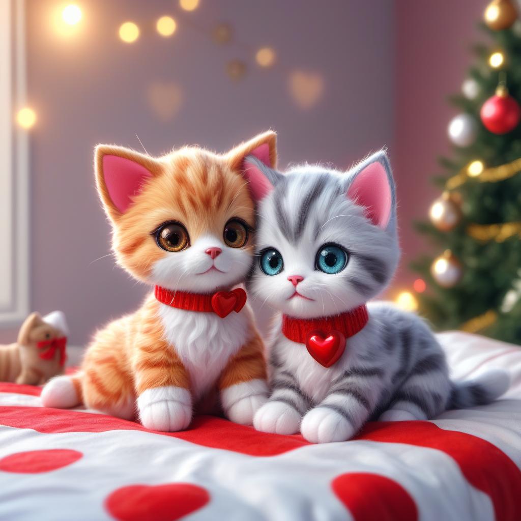  Illustration, Gimmy My Lollipop Sock Dog In Love, And Gimmy My Meowww My Plushy Cotton Kitten In Love, Holding Hands In Bed, Merry Christmas Fantasy, Clipart, Hyperrealistic, CGI, Photorealistic Sweet Couple In Love,🍓KSU©, Beautiful, Realistic, Animalistic Art, Digital Painting, Raw Photo, HDR, 16k, ISO 100, LED, CGI.