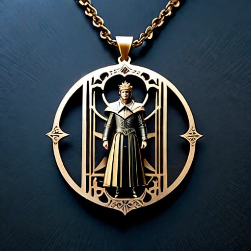  Osamu Tezuka art inspired laser cut elaborate pendant on necklace, game of thrones hyperrealistic, full body, detailed clothing, highly detailed, cinematic lighting, stunningly beautiful, intricate, sharp focus, f/1. 8, 85mm, (centered image composition), (professionally color graded), ((bright soft diffused light)), volumetric fog, trending on instagram, trending on tumblr, HDR 4K, 8K