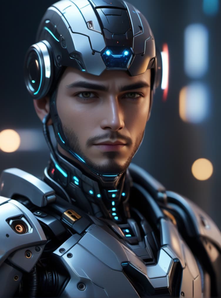  A Male Robot, Portrait, HD, Gorgeous, 1080p, Cyberpunk, Futureistic World, Cyberpunk World, 12k, High-Quality, Extremely-Detailed hyperrealistic, full body, detailed clothing, highly detailed, cinematic lighting, stunningly beautiful, intricate, sharp focus, f/1. 8, 85mm, (centered image composition), (professionally color graded), ((bright soft diffused light)), volumetric fog, trending on instagram, trending on tumblr, HDR 4K, 8K