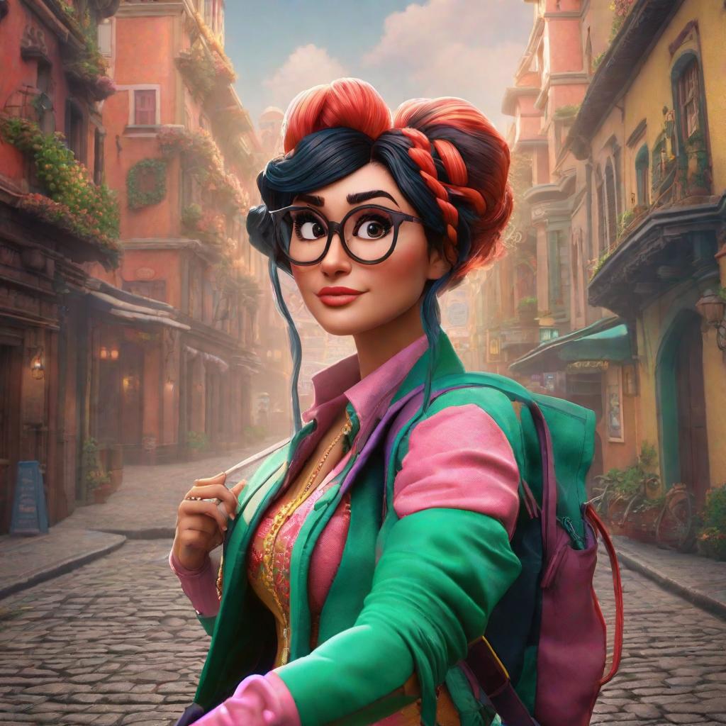  vanellope von schweetz with glasses hyperrealistic, full body, detailed clothing, highly detailed, cinematic lighting, stunningly beautiful, intricate, sharp focus, f/1. 8, 85mm, (centered image composition), (professionally color graded), ((bright soft diffused light)), volumetric fog, trending on instagram, trending on tumblr, HDR 4K, 8K