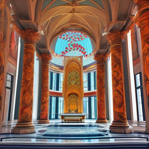 dvarchmodern temple of the sun god, bright, made of marble, view from inside, altar, European temple, (logo:1.3), vector graphics, brand, design, inspired, (straight:1.3), (symmetrical:0.4) hyperrealistic, full body, detailed clothing, highly detailed, cinematic lighting, stunningly beautiful, intricate, sharp focus, f/1. 8, 85mm, (centered image composition), (professionally color graded), ((bright soft diffused light)), volumetric fog, trending on instagram, trending on tumblr, HDR 4K, 8K