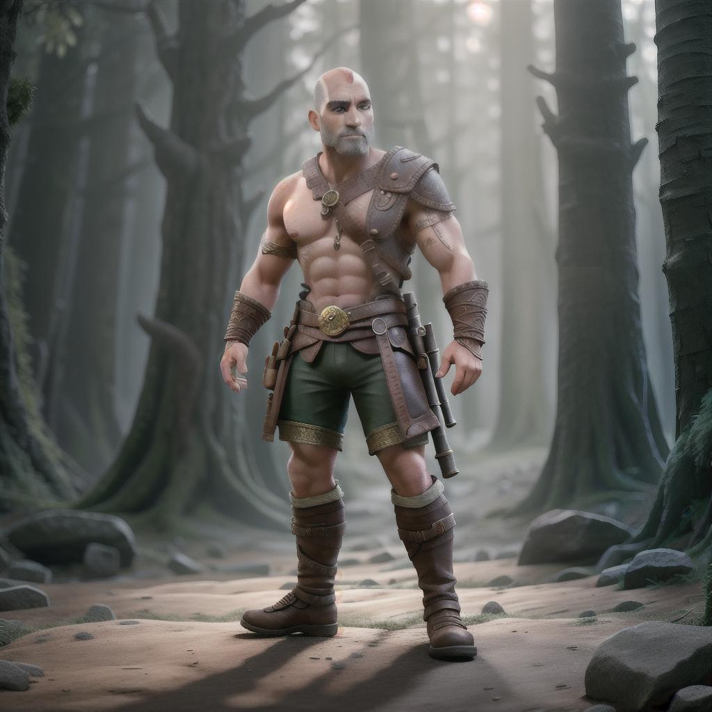  God of war hyperrealistic, full body, detailed clothing, highly detailed, cinematic lighting, stunningly beautiful, intricate, sharp focus, f/1. 8, 85mm, (centered image composition), (professionally color graded), ((bright soft diffused light)), volumetric fog, trending on instagram, trending on tumblr, HDR 4K, 8K