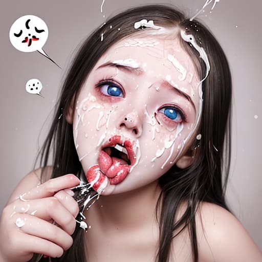  girl child with sperm everywhere on the face, ahegao