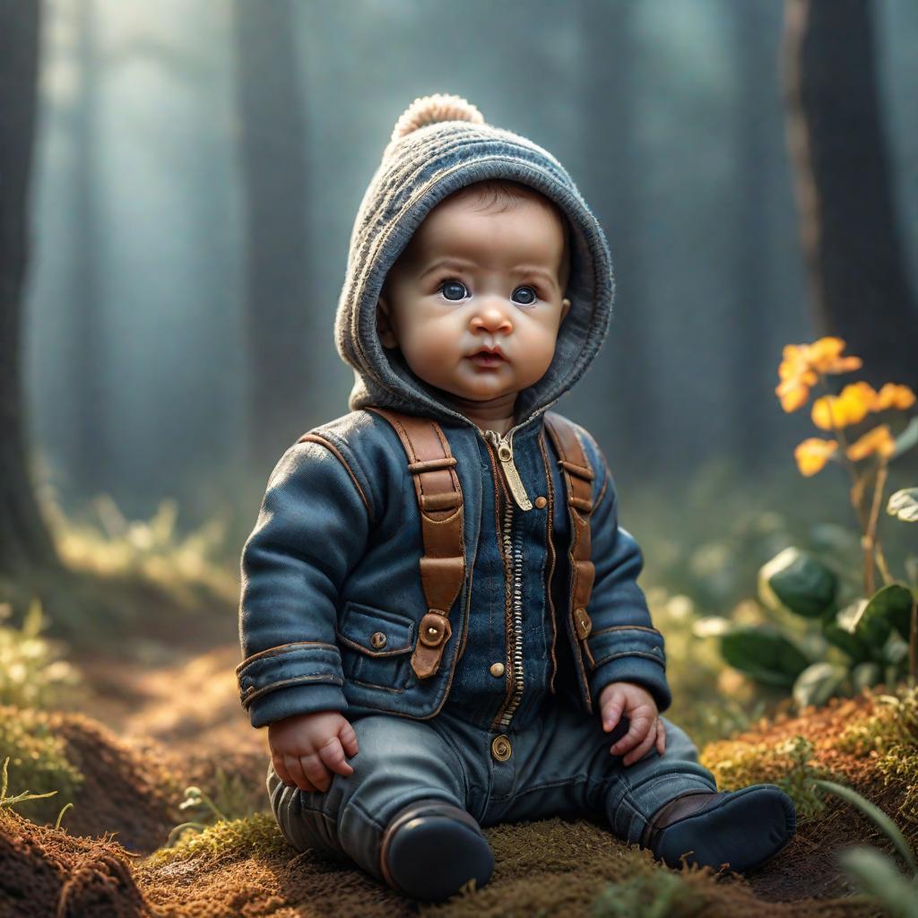  a cute baby hyperrealistic, full body, detailed clothing, highly detailed, cinematic lighting, stunningly beautiful, intricate, sharp focus, f/1. 8, 85mm, (centered image composition), (professionally color graded), ((bright soft diffused light)), volumetric fog, trending on instagram, trending on tumblr, HDR 4K, 8K