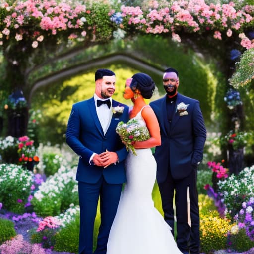  black beautiful couple holding flowers tittled: her only man. full hd hyperrealistic, full body, detailed clothing, highly detailed, cinematic lighting, stunningly beautiful, intricate, sharp focus, f/1. 8, 85mm, (centered image composition), (professionally color graded), ((bright soft diffused light)), volumetric fog, trending on instagram, trending on tumblr, HDR 4K, 8K