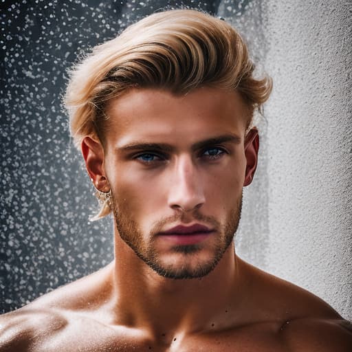 portrait+ style Russian queer fitness model blonde hunk dude face