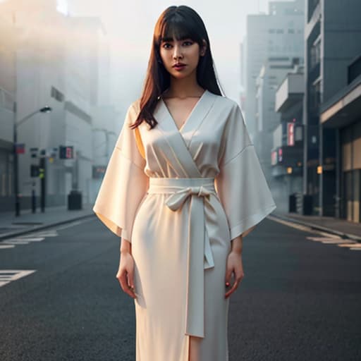  A beautiful Japanese girl hyperrealistic, full body, detailed clothing, highly detailed, cinematic lighting, stunningly beautiful, intricate, sharp focus, f/1. 8, 85mm, (centered image composition), (professionally color graded), ((bright soft diffused light)), volumetric fog, trending on instagram, trending on tumblr, HDR 4K, 8K