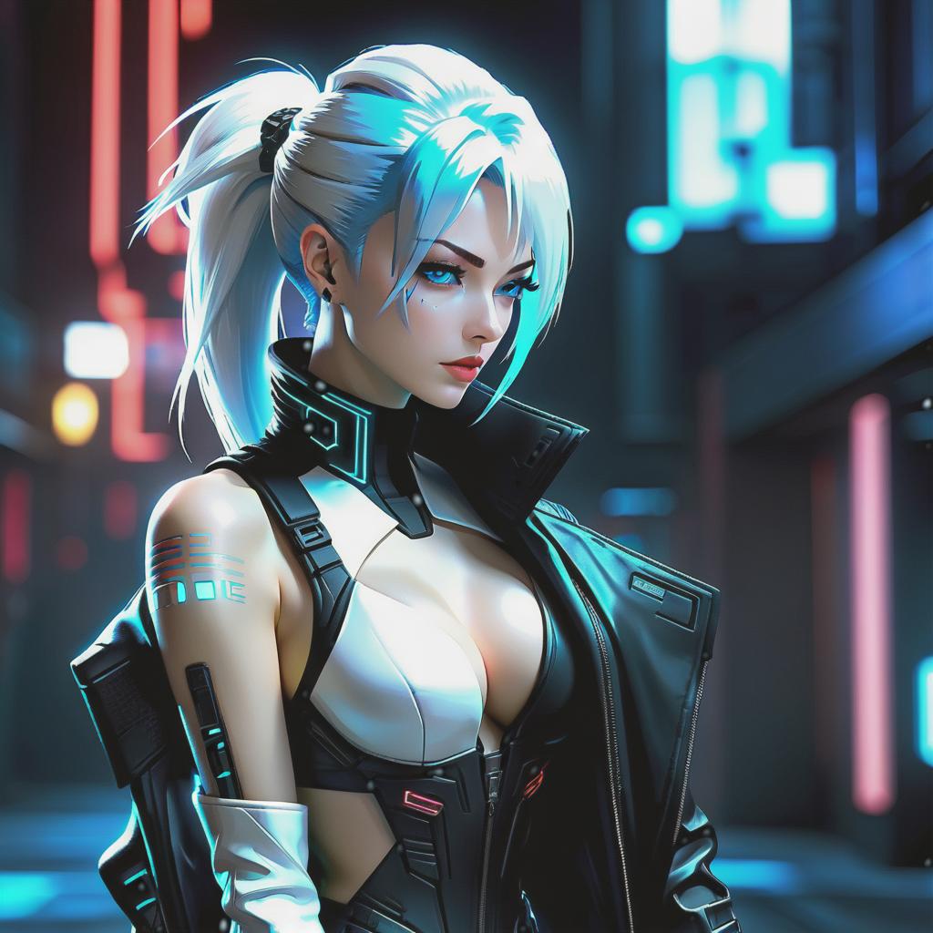  cyberpunk game style Beautiful girl. major during execution. tall, elegant, beautiful. hair pulled back into a tail. hair as white as snow. eyes tenderly blue color. skin pale. . neon, dystopian, futuristic, digital, vibrant, detailed, high contrast, reminiscent of cyberpunk genre video games hyperrealistic, full body, detailed clothing, highly detailed, cinematic lighting, stunningly beautiful, intricate, sharp focus, f/1. 8, 85mm, (centered image composition), (professionally color graded), ((bright soft diffused light)), volumetric fog, trending on instagram, trending on tumblr, HDR 4K, 8K