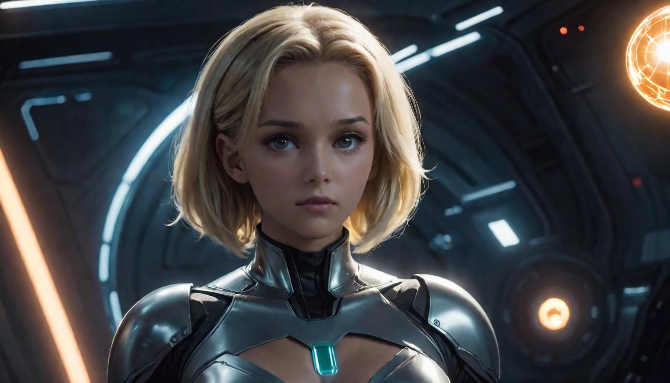  1girl, large busted attractive blonde arian female humanoid, looking at a glowing orb, contemplative mood, high tech clothing clad in sleek, futuristic costume with metallic accents and form fitting designs, marvel superhero comics style, unreal engine rendering