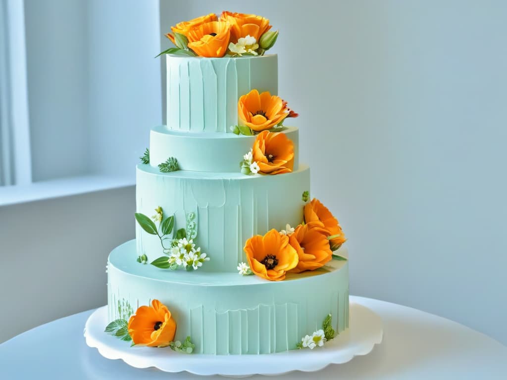  A stunning, ultradetailed image of a multitiered wedding cake with intricate floral decorations and delicate piping details, set against a soft, blurred background that highlights the artistry and elegance of the confection. hyperrealistic, full body, detailed clothing, highly detailed, cinematic lighting, stunningly beautiful, intricate, sharp focus, f/1. 8, 85mm, (centered image composition), (professionally color graded), ((bright soft diffused light)), volumetric fog, trending on instagram, trending on tumblr, HDR 4K, 8K