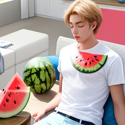  Summer, he wore my favorite white short sleeve, nap in the living room, a watermelon on the table,