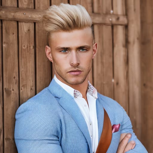 portrait+ style Russian queer IFBB blonde hunk dude face