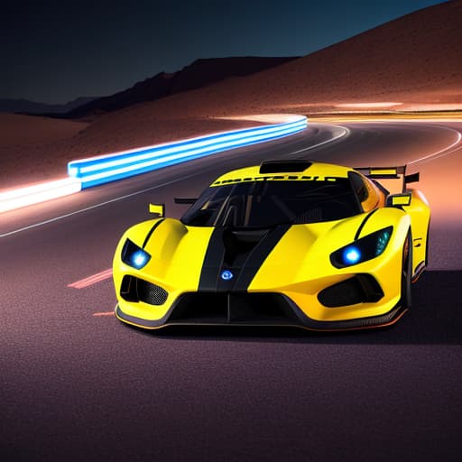  extremely realistic, sophisticated sharp 8k colorful photo of fast sport car run in the desert place, at night, denoise, insanely illustrated, meticuly detailed, elegantly decorated with logo, cinemat