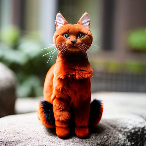 redshift style adorable stuffed animal that resembles a Bombay cat. it's sitting upright on its behind with hind legs outstretched in front of body. hyperrealistic, full body, detailed clothing, highly detailed, cinematic lighting, stunningly beautiful, intricate, sharp focus, f/1. 8, 85mm, (centered image composition), (professionally color graded), ((bright soft diffused light)), volumetric fog, trending on instagram, trending on tumblr, HDR 4K, 8K