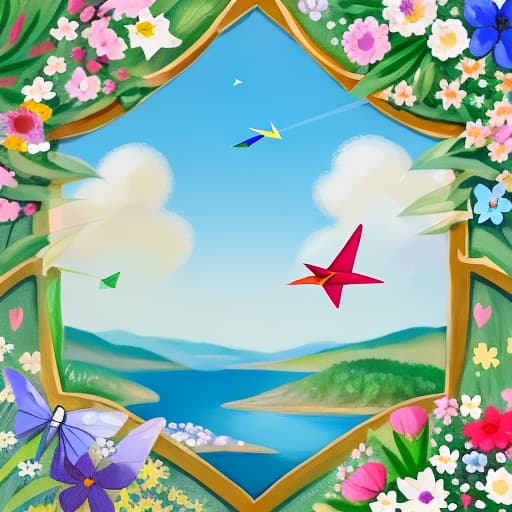  Hand-painted paper planes fly into the flowers,