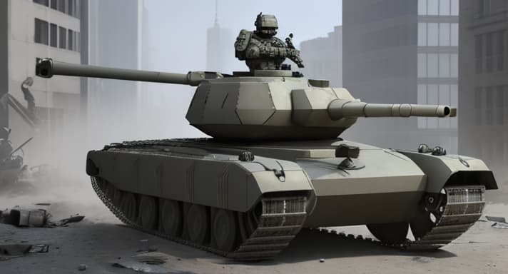  futuristic tank in an destroye city