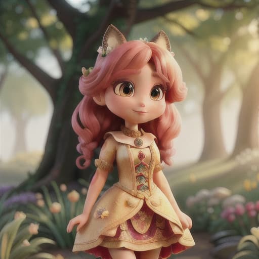  le: "Lina the Fairy's Magical Apple Tree" Description: The image should convey an enchanting spring day in the garden of Lina, the Fairy. Lina is a pixie, with sparkling eyes, radiating benevolent energy, is clad in a bright floral dress complementing her delicate wings. She is characterized by warm, earthy tones and an aura of kindness. Her garden is a vint medley of colors, filled with various types of picturesque fruit trees, blooming flowers, and diverse animals including bunnies and squirrels behaving affectionately around Lina. Lina is ilrated under her favorite apple tree, her face awash with sheer wonder and delight. In her tiny hands, she possesses a special, small stone adorned with mysterious  hyperrealistic, full body, detailed clothing, highly detailed, cinematic lighting, stunningly beautiful, intricate, sharp focus, f/1. 8, 85mm, (centered image composition), (professionally color graded), ((bright soft diffused light)), volumetric fog, trending on instagram, trending on tumblr, HDR 4K, 8K