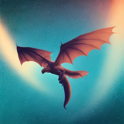 analog style Develop a mystical, fantasy-themed png design featuring a dragon soaring the sky among stars and moon