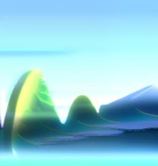 modern disney style Mountains, boats, rivers, sun