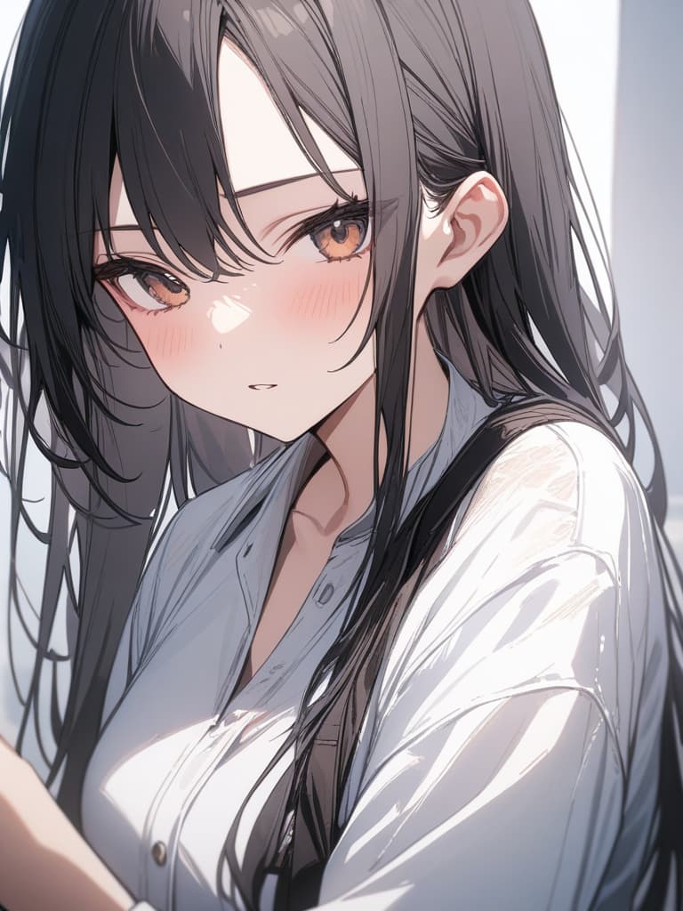  ((Highest quality)), ((masterpiece)), (Details), a black haired girl student, rough clothes, masterpiece, best quality,8k,ultra detailed,high resolution,an extremely delicate and beautiful,hyper detail