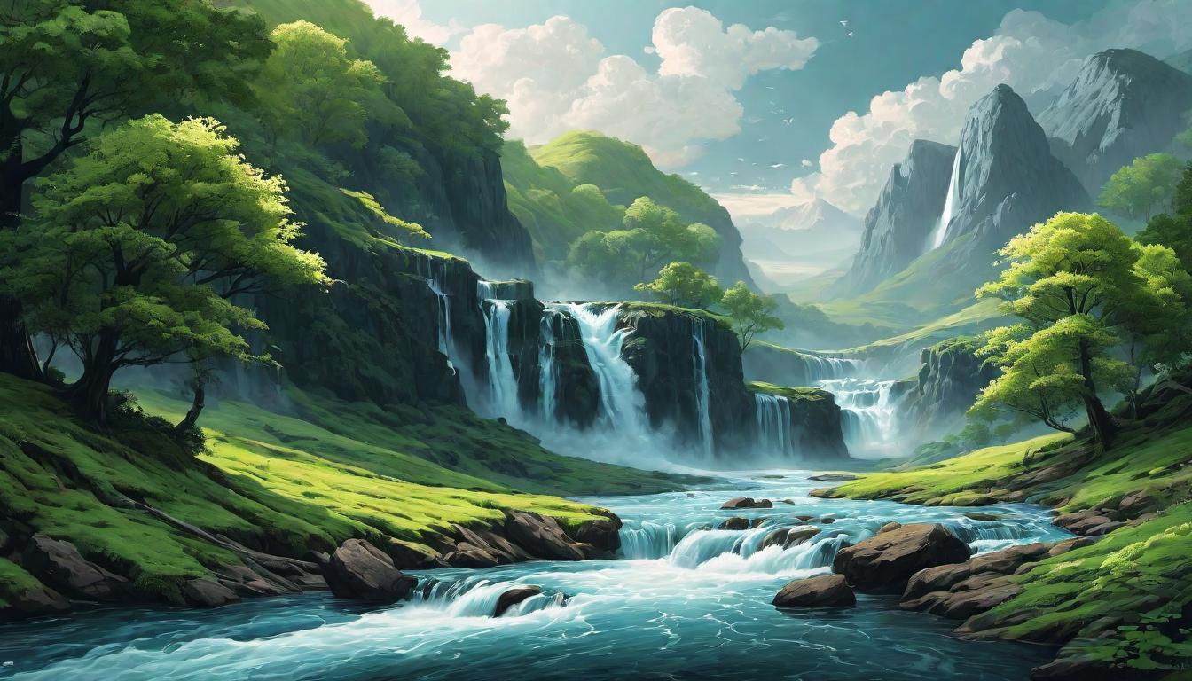  digital illustration, A surreal landscape where water flows uphill, gravity defying streams alongside traditional, flowing downstream waters, representing fluidity and the defiance of perceived limitations, surreal, liberating ambiguity, looking at viewer, dynamic pose, (intricate details, masterpiece, best quality)