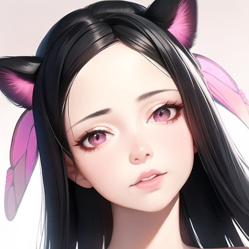  The hairstyle of Phadowa Kanae is a simple hairstyle with straight long black hair. The bangs are also divided into the center as Shinobu, and the length of the mouth is just right. Then, attach a pink butterfly hair ornament around the ears on both sides., (Masterpiece, BestQuality:1.3), (ultra detailed:1.2), (hyperrealistic:1.3), (RAW photo:1.2),High detail RAW color photo, professional photograph, (Photorealistic:1.4), (realistic:1.4), ,professional lighting, (japanese), beautiful face, (realistic face)