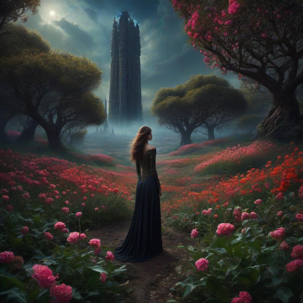  (stylized by Tomasz Alen Kopera:1.3) , dark art, dense flower field and Perseid meteor in background, landscape of a (Barcelona:1.2) , very Bizarre and 1600'S, Hurricane, Glitchcore, Amaro, layered textures, ornate, intricate artistic color, complimentary colors, very inspirational, atmosphere, fine artistic composition, sunny, theatrical hyperrealistic, full body, detailed clothing, highly detailed, cinematic lighting, stunningly beautiful, intricate, sharp focus, f/1. 8, 85mm, (centered image composition), (professionally color graded), ((bright soft diffused light)), volumetric fog, trending on instagram, trending on tumblr, HDR 4K, 8K