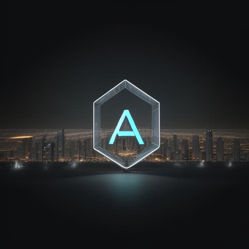  Create AI Logo for architectural design, the glowing AI letters combine to create urban architectural shapes